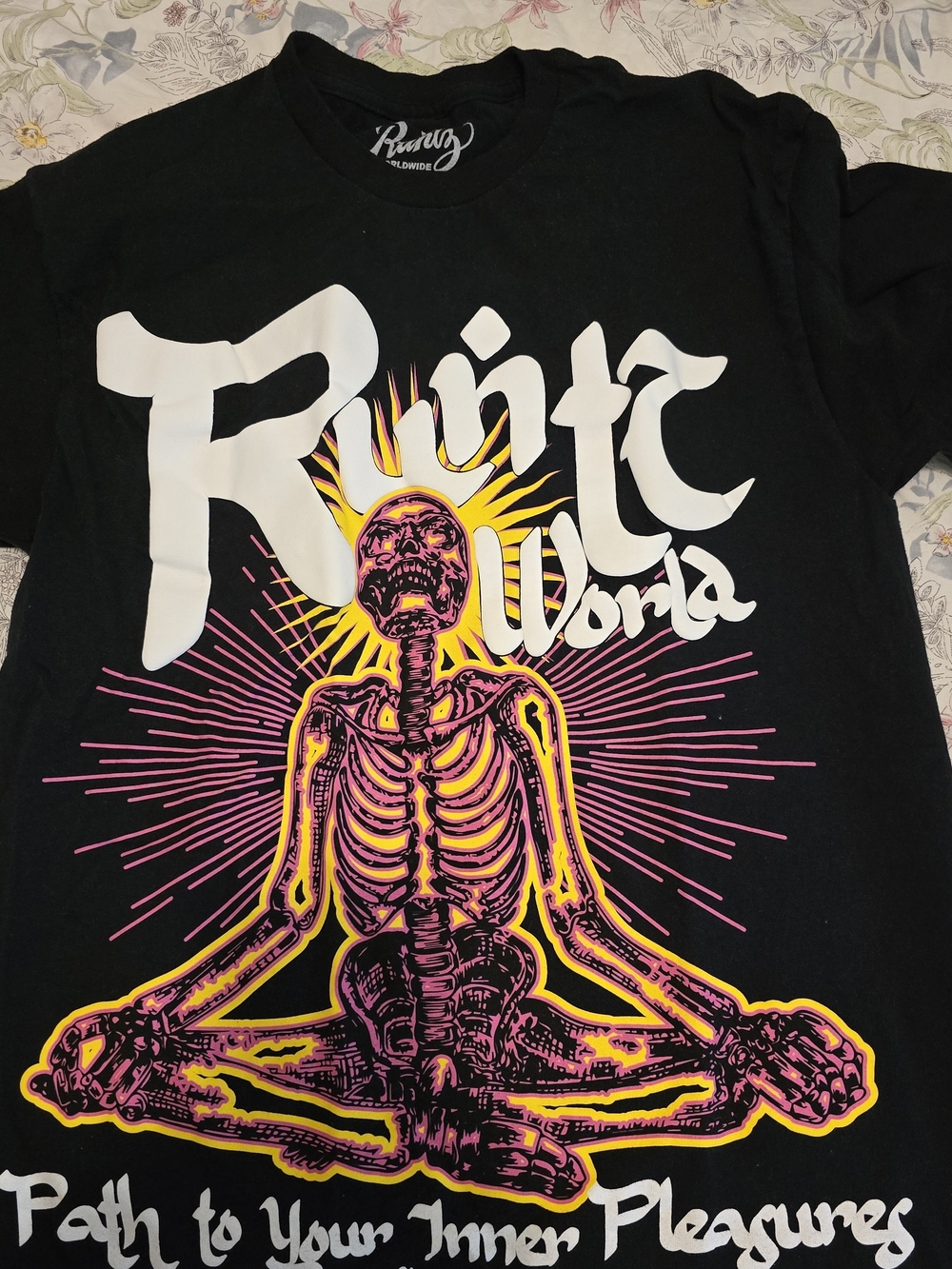 Runtz Black Graphic Tee with Neon Pink & Yellow Skeleton